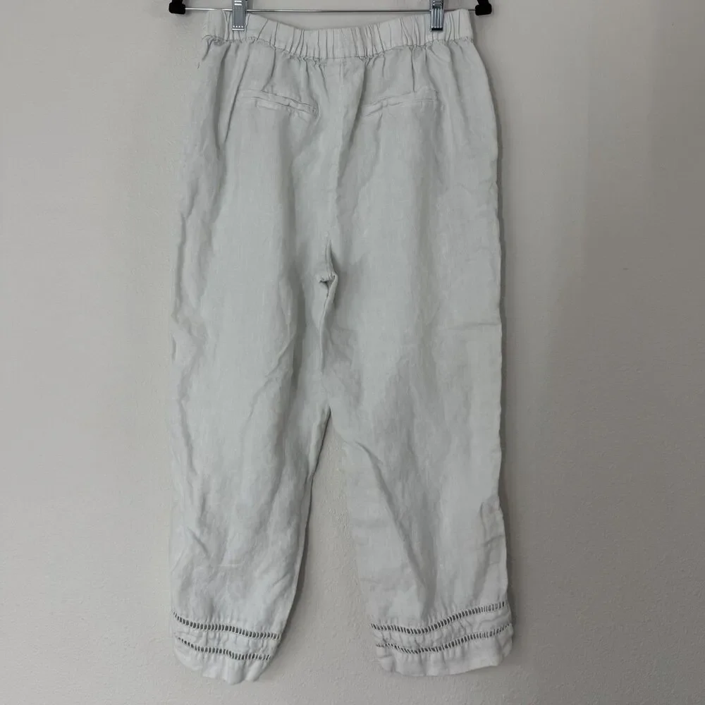 Chicos Womens Size 1 US 8 Pants Linen Ladder Cropped Leg White Pull On Coastal